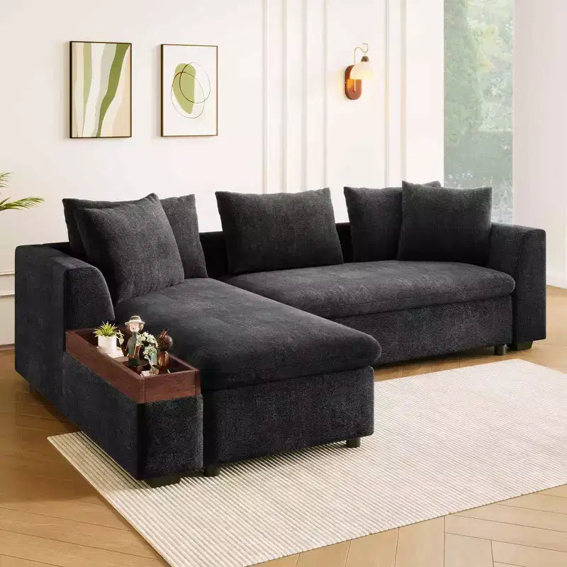 Divano Sezionale Moderno a L Merax in Tessuto Chenille con Vano Contenitore in Legno e Cuscini Decorativi