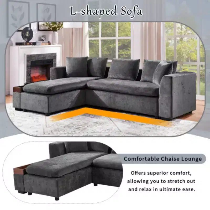 Divano Sezionale Moderno a L Merax in Tessuto Chenille con Vano Contenitore in Legno e Cuscini Decorativi