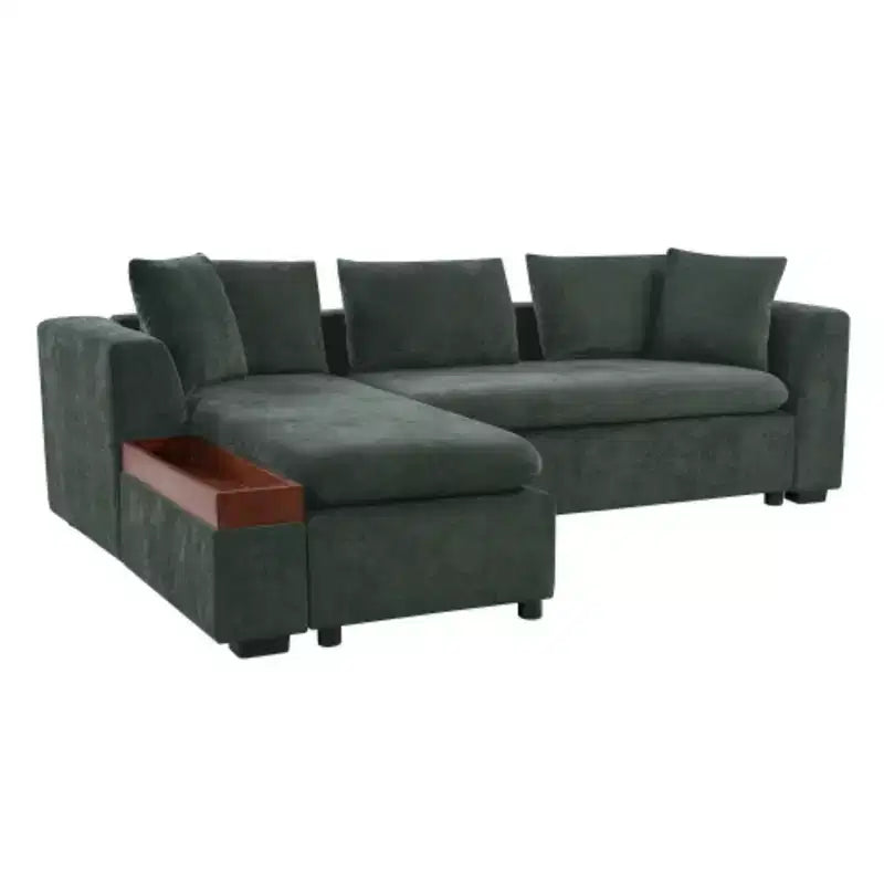 Divano Sezionale Moderno a L Merax in Tessuto Chenille con Vano Contenitore in Legno e Cuscini Decorativi
