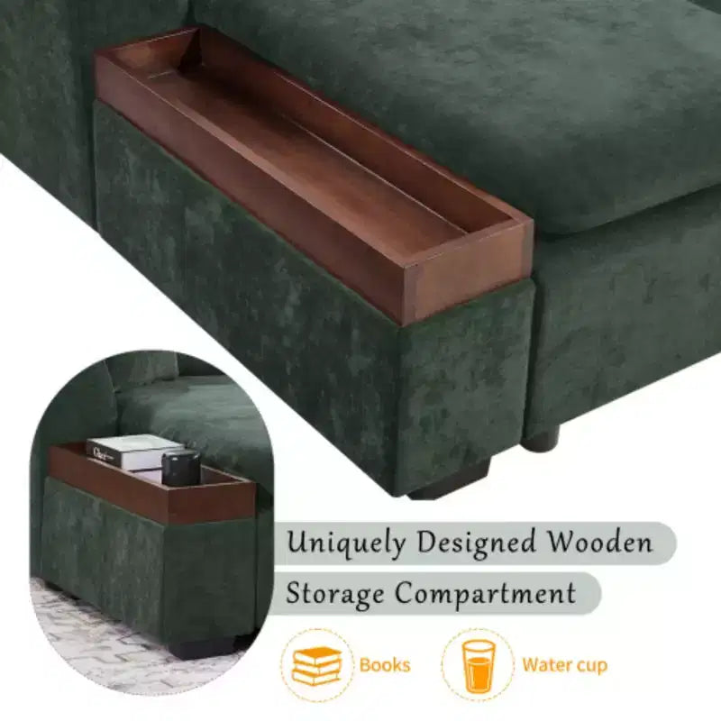 Divano Sezionale Moderno a L Merax in Tessuto Chenille con Vano Contenitore in Legno e Cuscini Decorativi