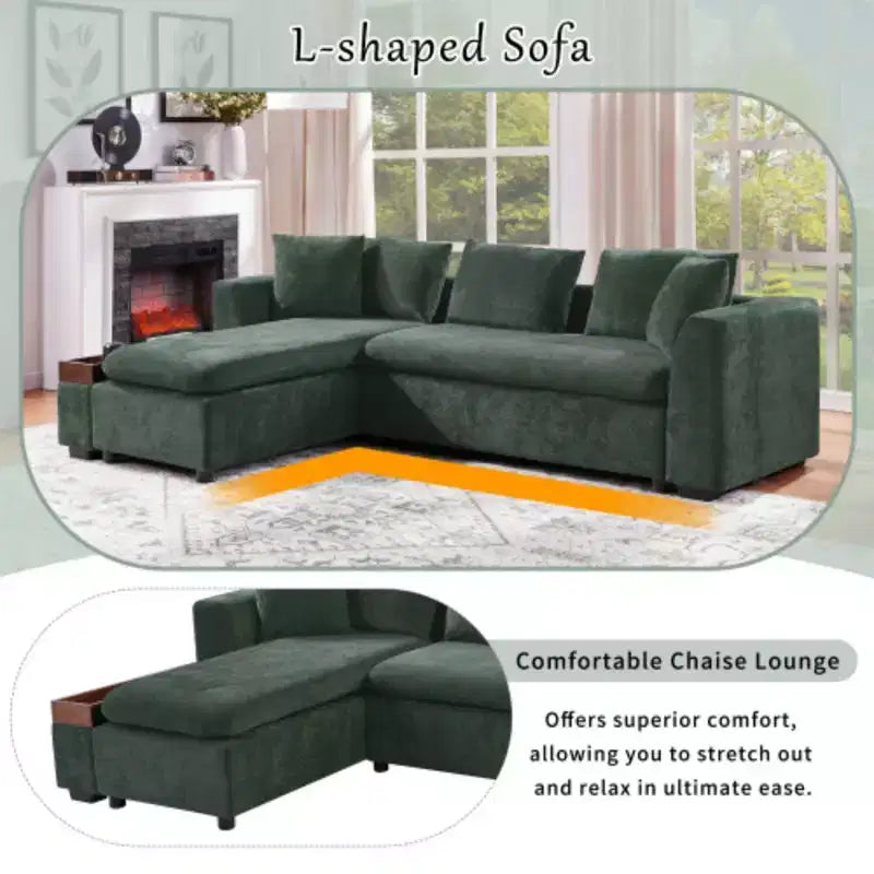 Divano Sezionale Moderno a L Merax in Tessuto Chenille con Vano Contenitore in Legno e Cuscini Decorativi