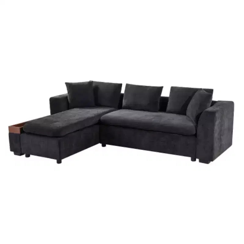 Divano Sezionale Moderno a L Merax in Tessuto Chenille con Vano Contenitore in Legno e Cuscini Decorativi
