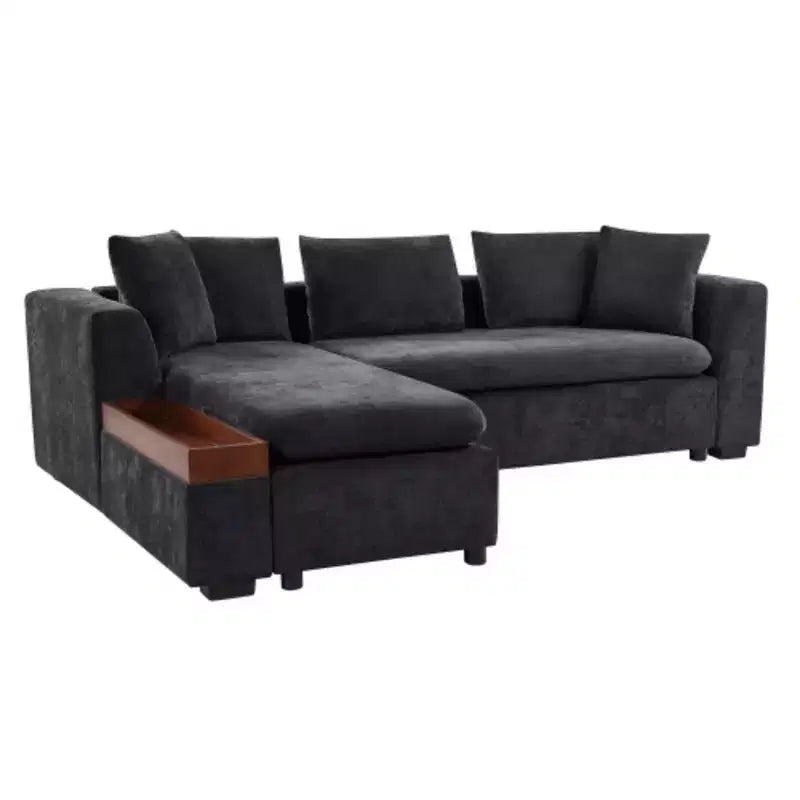 Divano Sezionale Moderno a L Merax in Tessuto Chenille con Vano Contenitore in Legno e Cuscini Decorativi