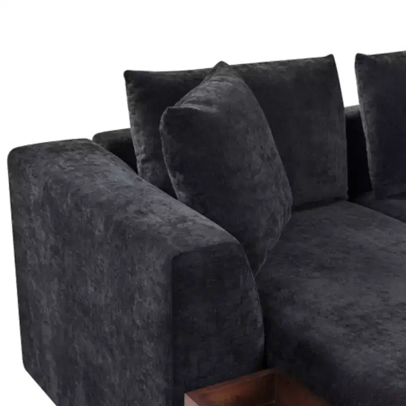 Divano Sezionale Moderno a L Merax in Tessuto Chenille con Vano Contenitore in Legno e Cuscini Decorativi