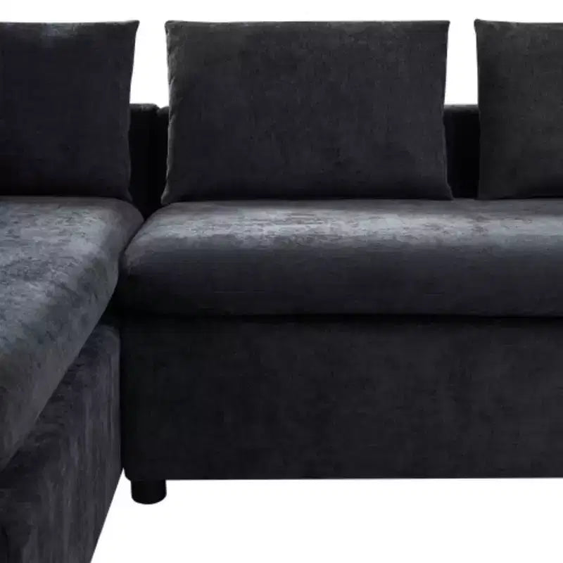 Divano Sezionale Moderno a L Merax in Tessuto Chenille con Vano Contenitore in Legno e Cuscini Decorativi