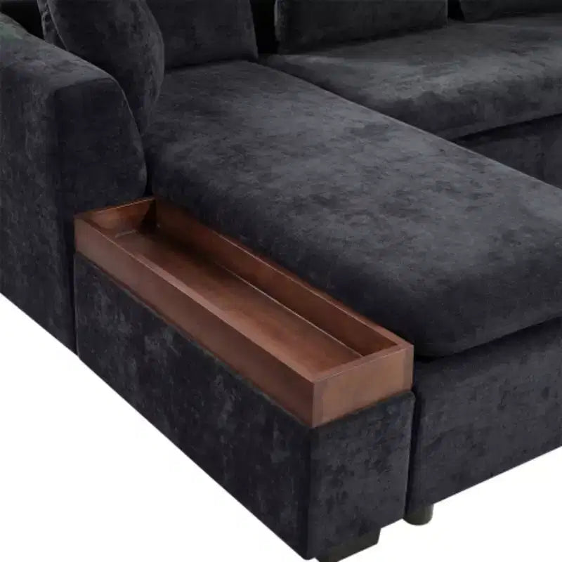 Divano Sezionale Moderno a L Merax in Tessuto Chenille con Vano Contenitore in Legno e Cuscini Decorativi