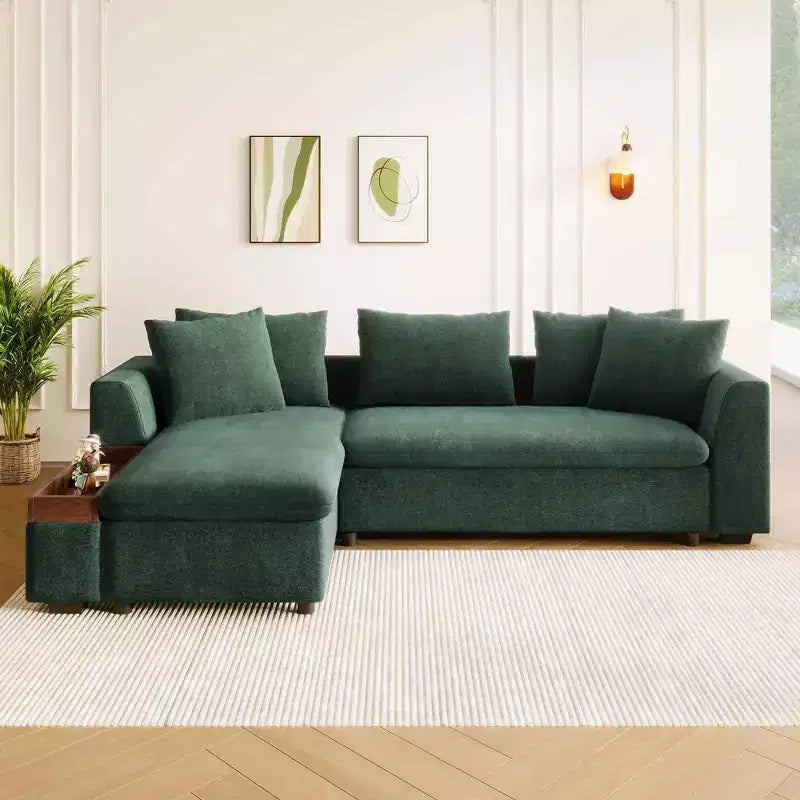 Divano Sezionale Moderno a L Merax in Tessuto Chenille con Vano Contenitore in Legno e Cuscini Decorativi