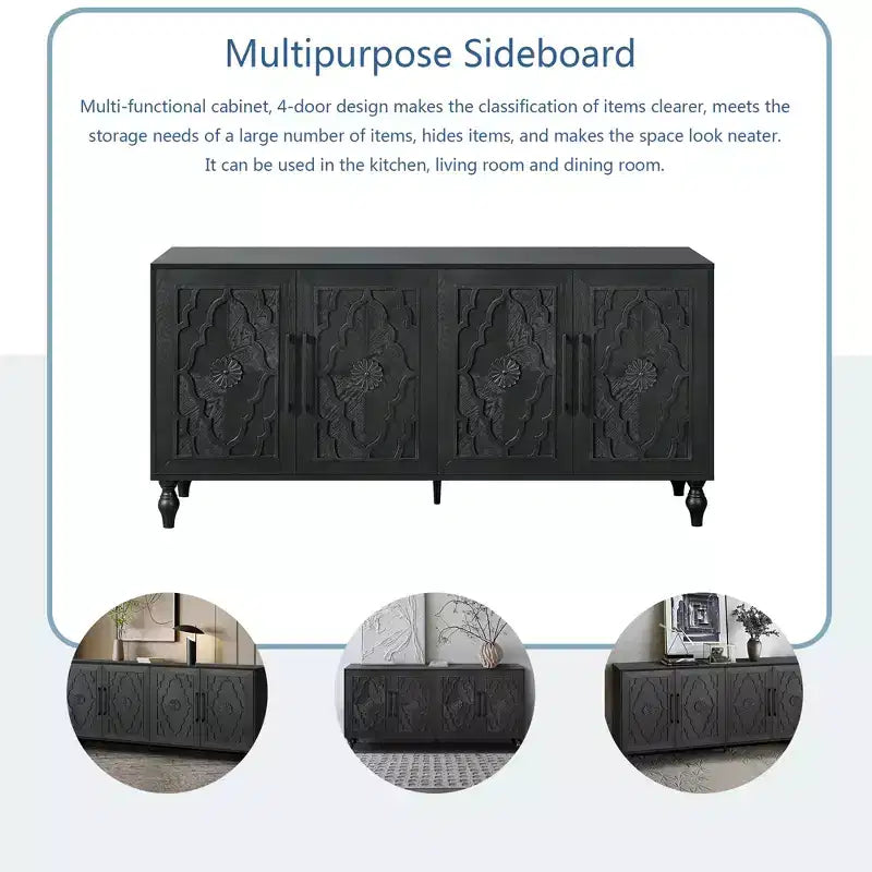 Mobile con ante scolpite a fiori e ripiani regolabili GDFStudio Mid Century Modern 62,99''