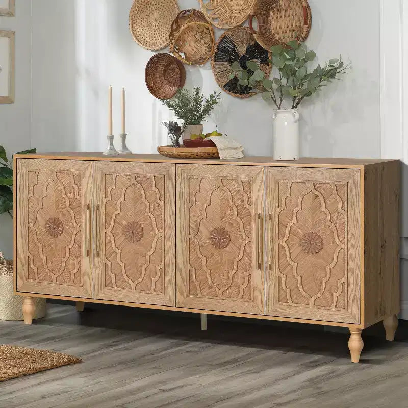 Mobile con ante scolpite a fiori e ripiani regolabili GDFStudio Mid Century Modern 62,99''