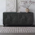 GDFStudio Mid Century Modern 62.99'' Carved Flower Door Cabinet with Adjustable Shelves