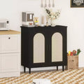 Sideboard Buffet Kitchen Storage Cabinet with Rattan, Solid Wood Feet for Living Room, Hallway