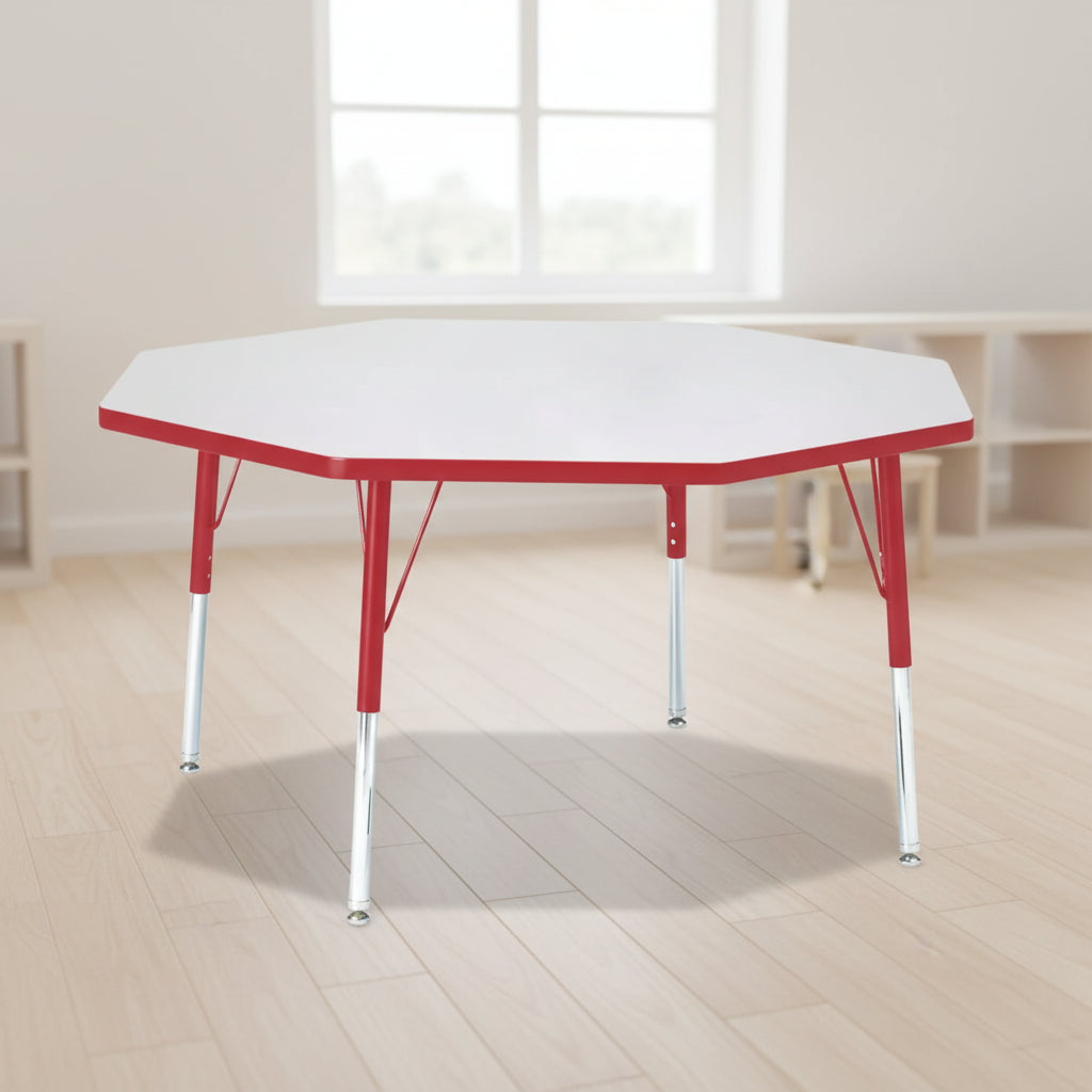 Jonti-Craft Berries Elementary Height Color Edge Octagon Table 48 x 48 in Red