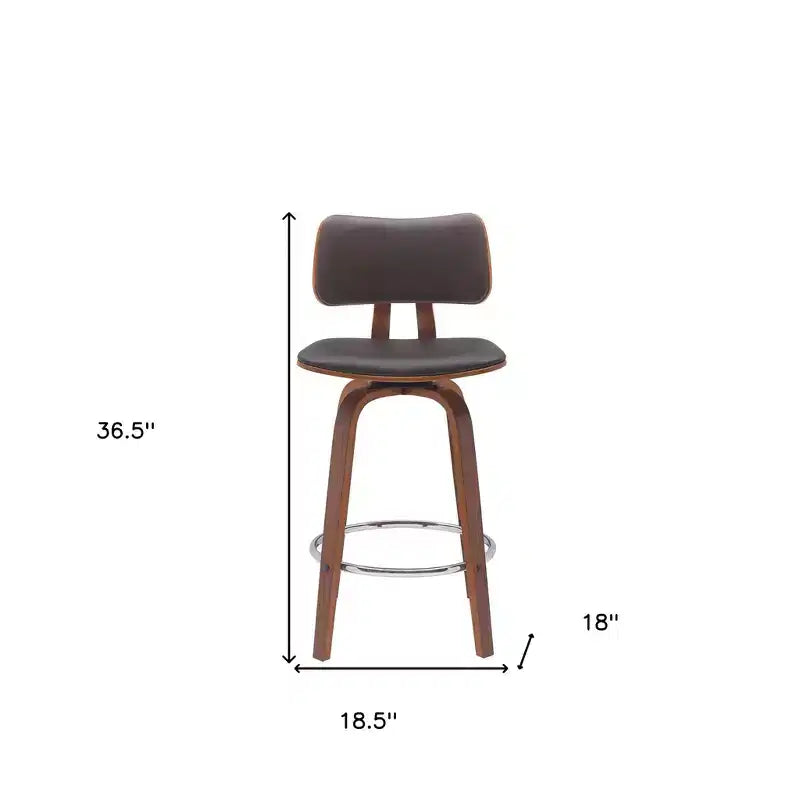 Sedia da bar girevole bassa 26 Brown and Wood in similpelle marrone ad altezza bancone
