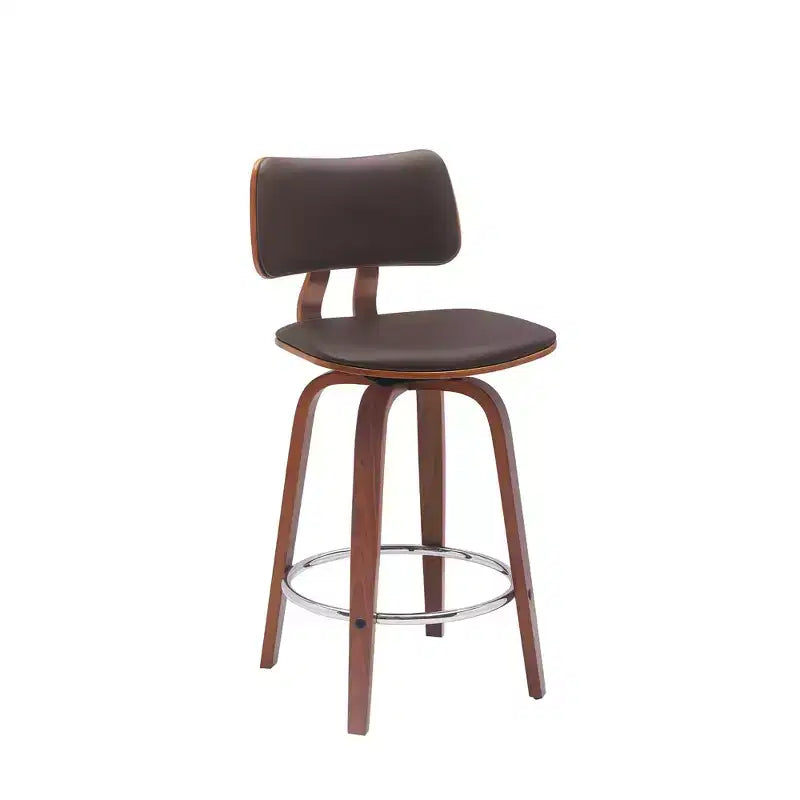Sedia da bar girevole bassa 26 Brown and Wood in similpelle marrone ad altezza bancone