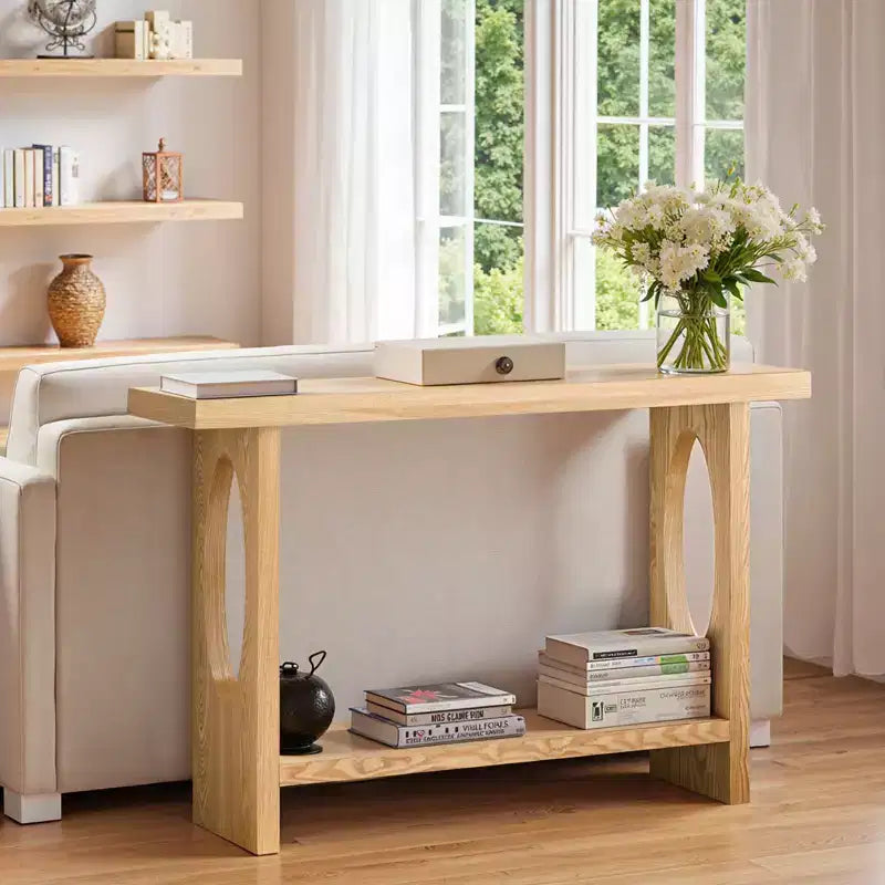 Bekrvio Tavoli console da fattoria in legno da 47 pollici con impiallacciatura in legno massello - Piano del tavolo ispessito da 2'', Tavolo stretto a 2 livelli dietro il divano