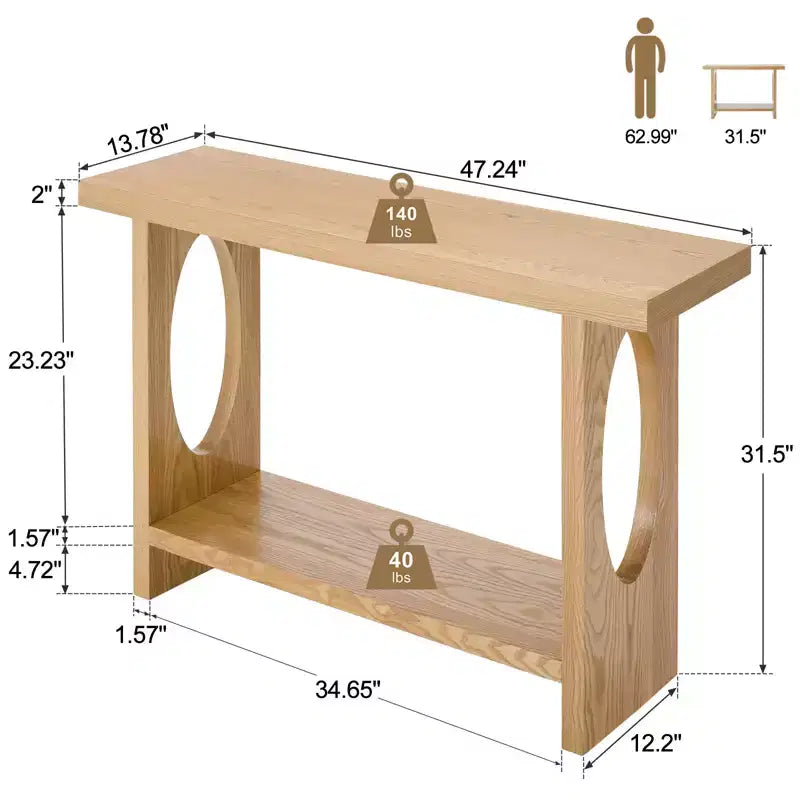 Bekrvio Tavoli console da fattoria in legno da 47 pollici con impiallacciatura in legno massello - Piano del tavolo ispessito da 2'', Tavolo stretto a 2 livelli dietro il divano