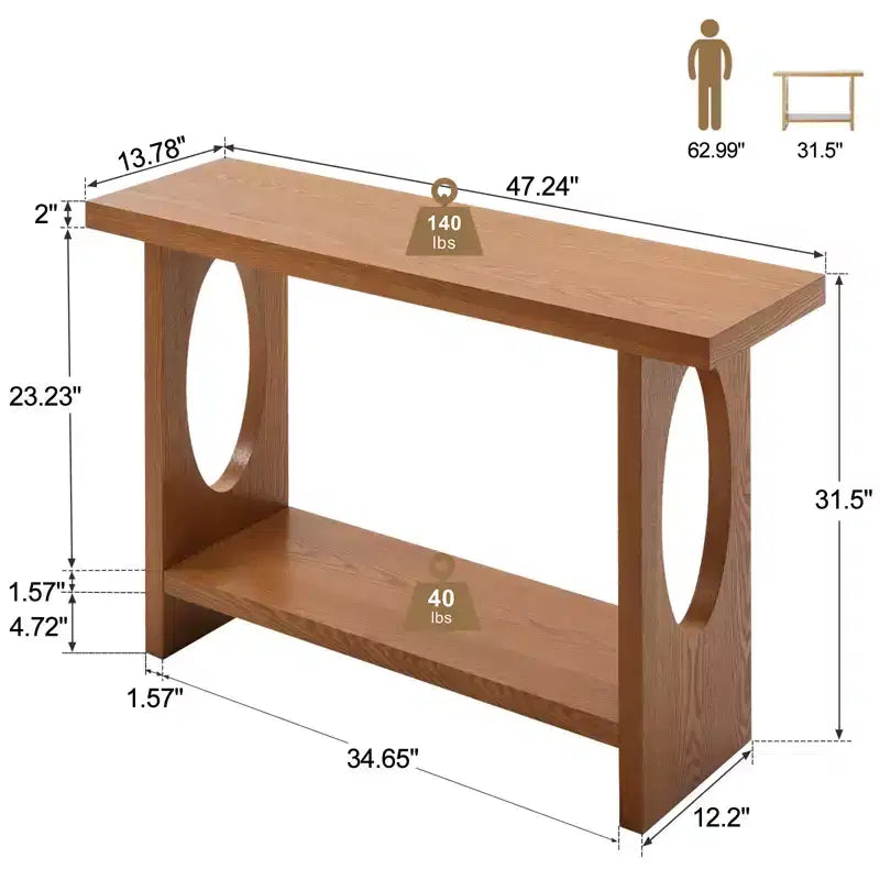 Bekrvio Tavoli console da fattoria in legno da 47 pollici con impiallacciatura in legno massello - Piano del tavolo ispessito da 2'', Tavolo stretto a 2 livelli dietro il divano