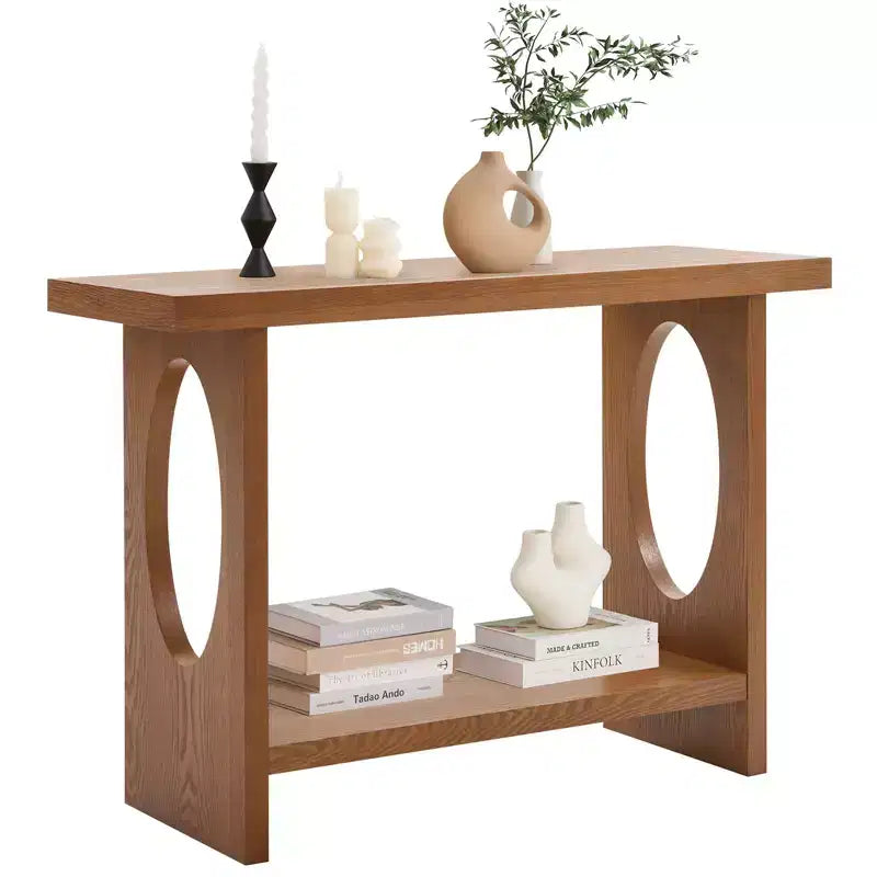 Bekrvio Tavoli console da fattoria in legno da 47 pollici con impiallacciatura in legno massello - Piano del tavolo ispessito da 2'', Tavolo stretto a 2 livelli dietro il divano