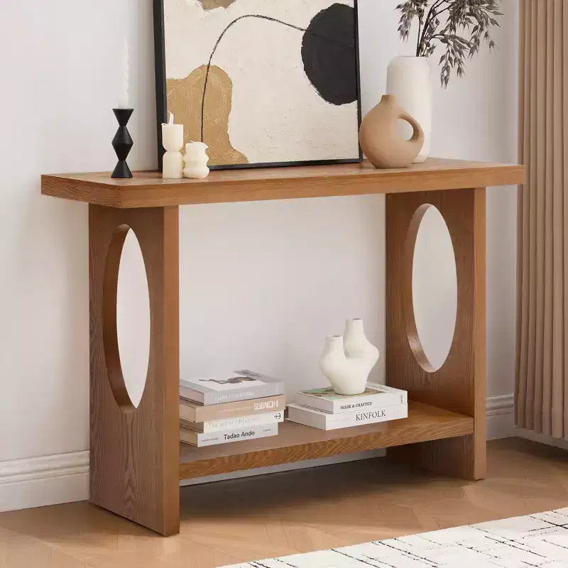 Bekrvio Tavoli console da fattoria in legno da 47 pollici con impiallacciatura in legno massello - Piano del tavolo ispessito da 2'', Tavolo stretto a 2 livelli dietro il divano