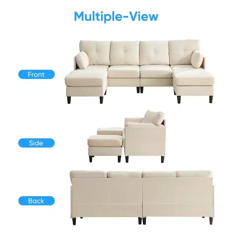 Mjkone Divano componibile modulare trasformabile, divano imbottito in tessuto comodo a 4 posti con pouf mobili