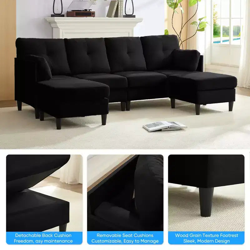 Mjkone Divano componibile modulare trasformabile, divano imbottito in tessuto comodo a 4 posti con pouf mobili