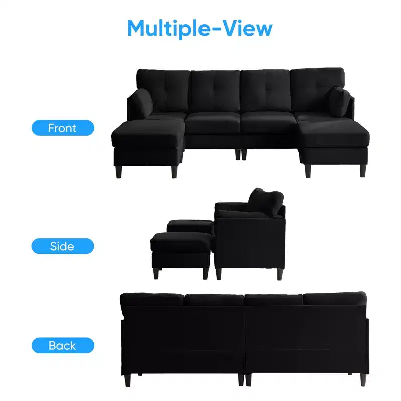 Mjkone Divano componibile modulare trasformabile, divano imbottito in tessuto comodo a 4 posti con pouf mobili