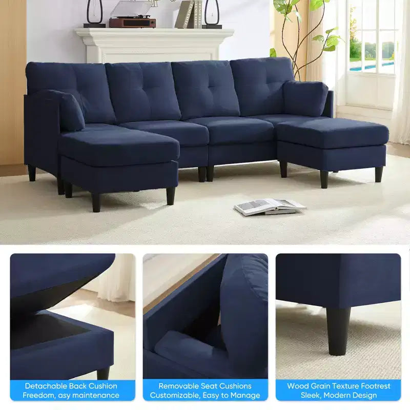 Mjkone Divano componibile modulare trasformabile, divano imbottito in tessuto comodo a 4 posti con pouf mobili