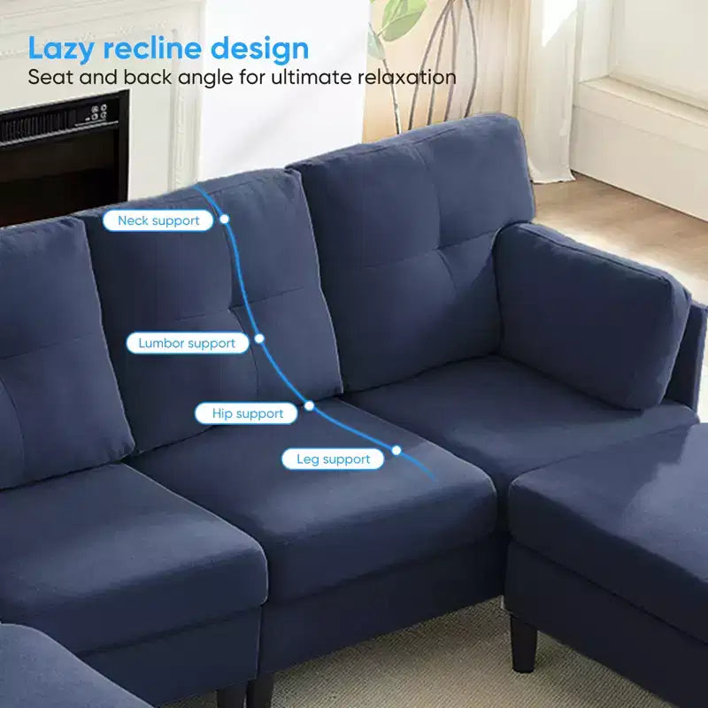 Mjkone Divano componibile modulare trasformabile, divano imbottito in tessuto comodo a 4 posti con pouf mobili