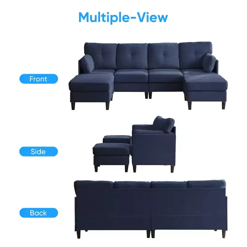 Mjkone Divano componibile modulare trasformabile, divano imbottito in tessuto comodo a 4 posti con pouf mobili
