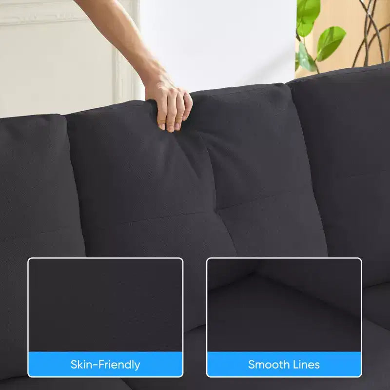 Mjkone Divano componibile modulare trasformabile, divano imbottito in tessuto comodo a 4 posti con pouf mobili