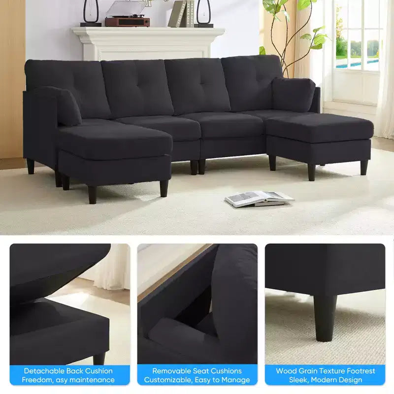 Mjkone Divano componibile modulare trasformabile, divano imbottito in tessuto comodo a 4 posti con pouf mobili