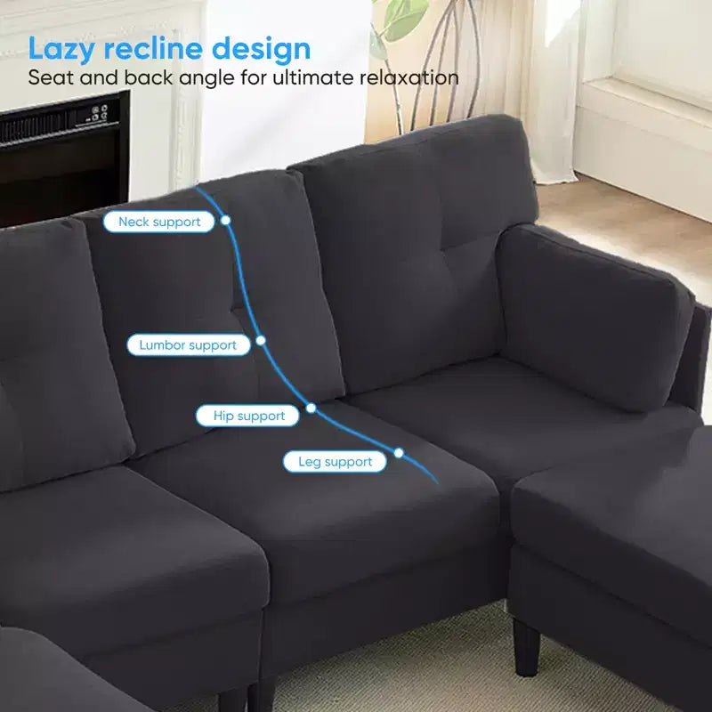 Mjkone Divano componibile modulare trasformabile, divano imbottito in tessuto comodo a 4 posti con pouf mobili