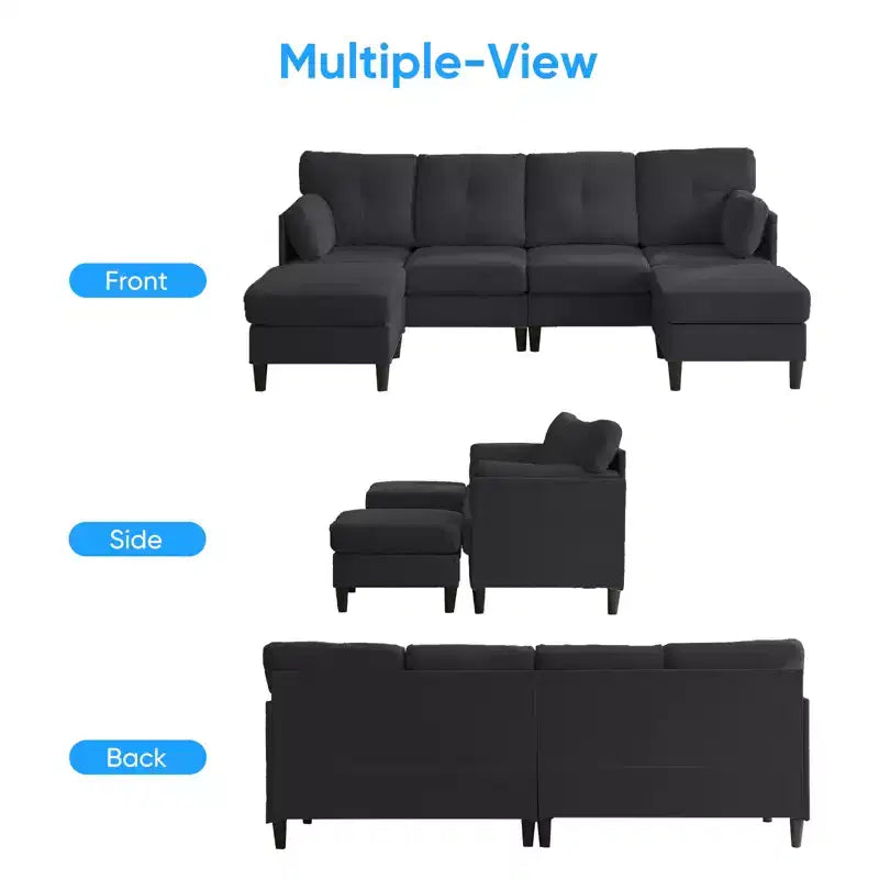 Mjkone Divano componibile modulare trasformabile, divano imbottito in tessuto comodo a 4 posti con pouf mobili