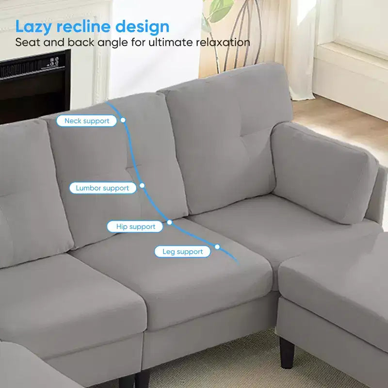 Mjkone Divano componibile modulare trasformabile, divano imbottito in tessuto comodo a 4 posti con pouf mobili