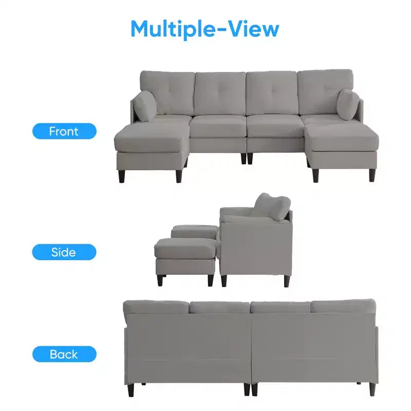 Mjkone Divano componibile modulare trasformabile, divano imbottito in tessuto comodo a 4 posti con pouf mobili