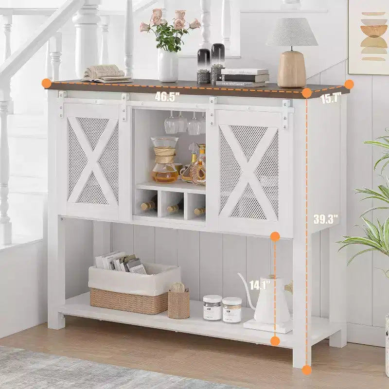 Mobile Bar con Anta Scorrevole, Mobile Caffè con Portabottiglie e Portabicchieri, Credenza da Cucina con Ripiani, Mobile per Liquori
