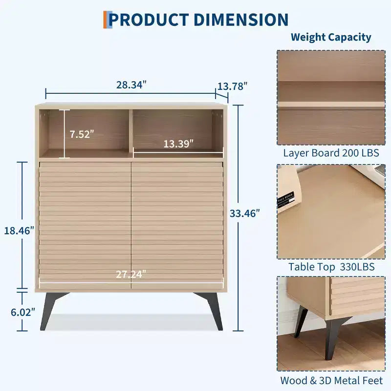 Armadietto a giorno scanalato, Credenza a buffet con contenitore,