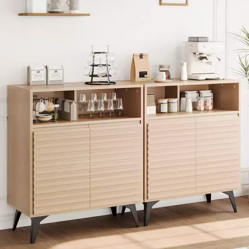 Armadietto a giorno scanalato, Credenza a buffet con contenitore,
