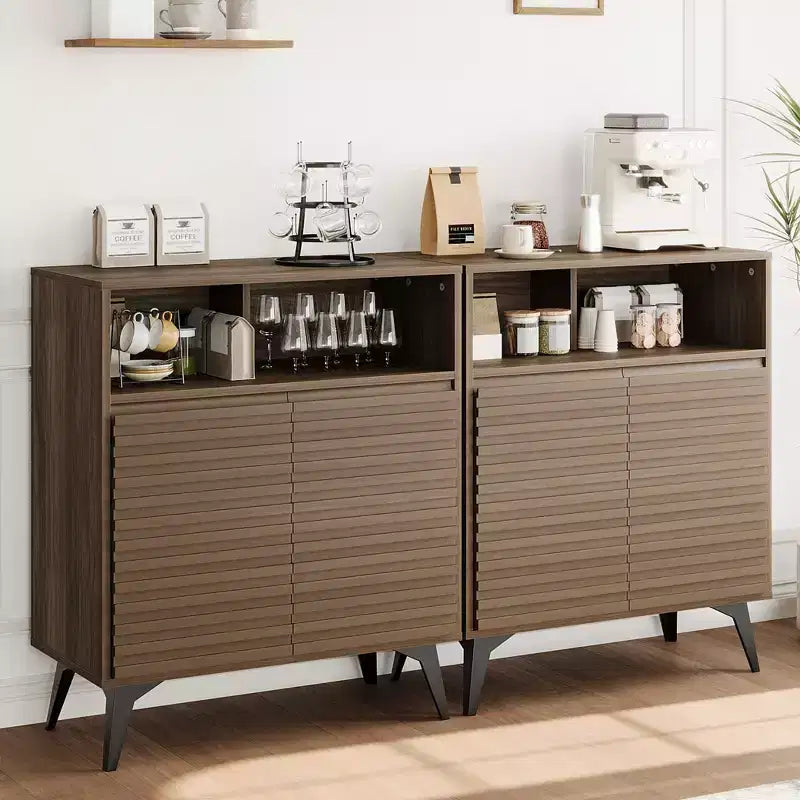 Armadietto a giorno scanalato, Credenza a buffet con contenitore,