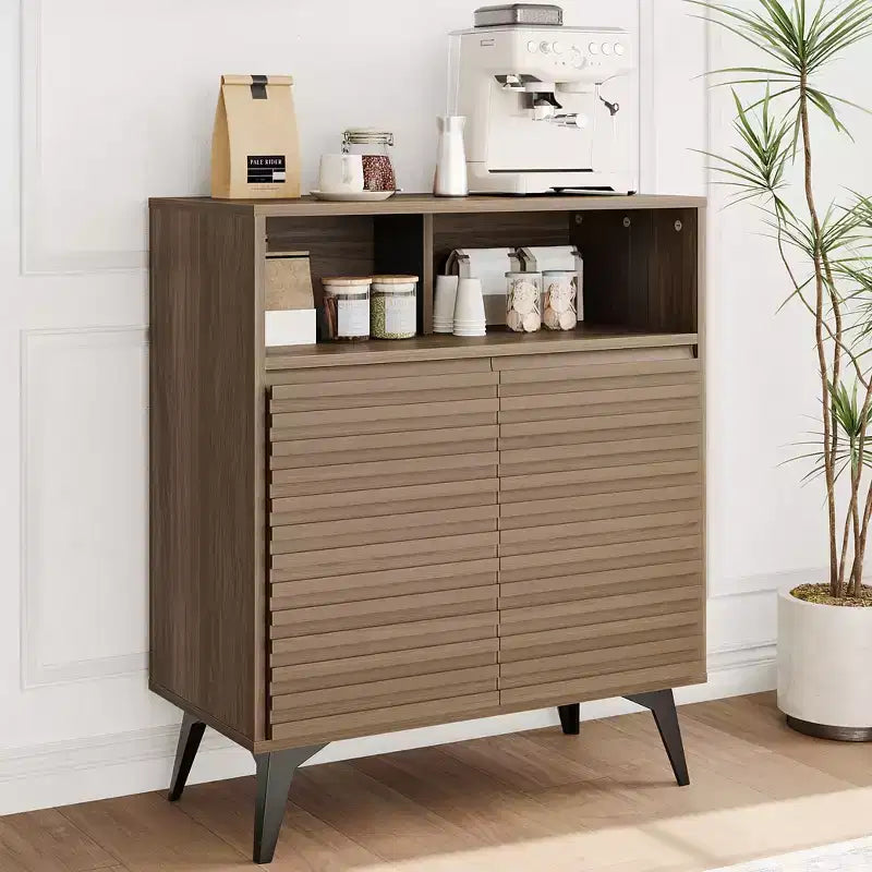 Armadietto a giorno scanalato, Credenza a buffet con contenitore,