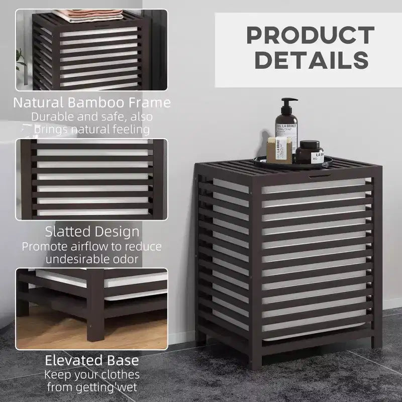 Cesto portabiancheria in bambù HOMCOM con coperchio, cesto portabiancheria con sacco interno rimovibile, 50,1 x 36,2 x 59,7 cm, caffè