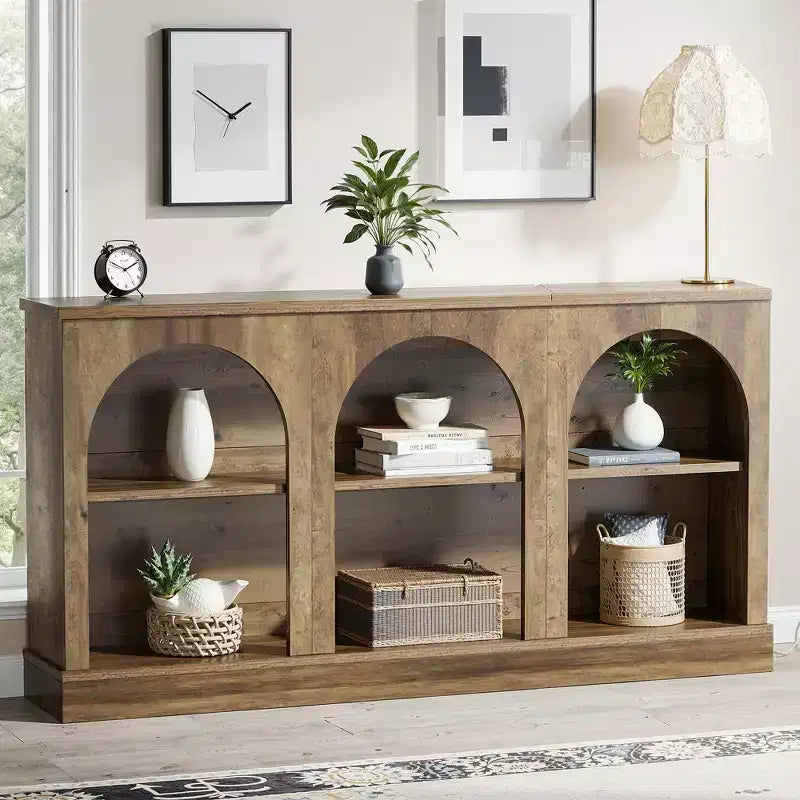 Tavolo da ingresso multi-funzione in stile rustico, versatile come tavolo da divano, tavolo da corridoio e mobile TV