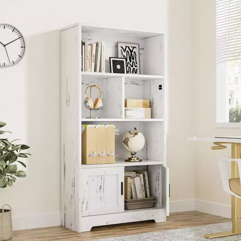 Scaffale portaoggetti moderno in legno, libreria da fattoria, libreria bianca con anta, mobiletto portaoggetti per camera da letto, soggiorno, casa, ufficio