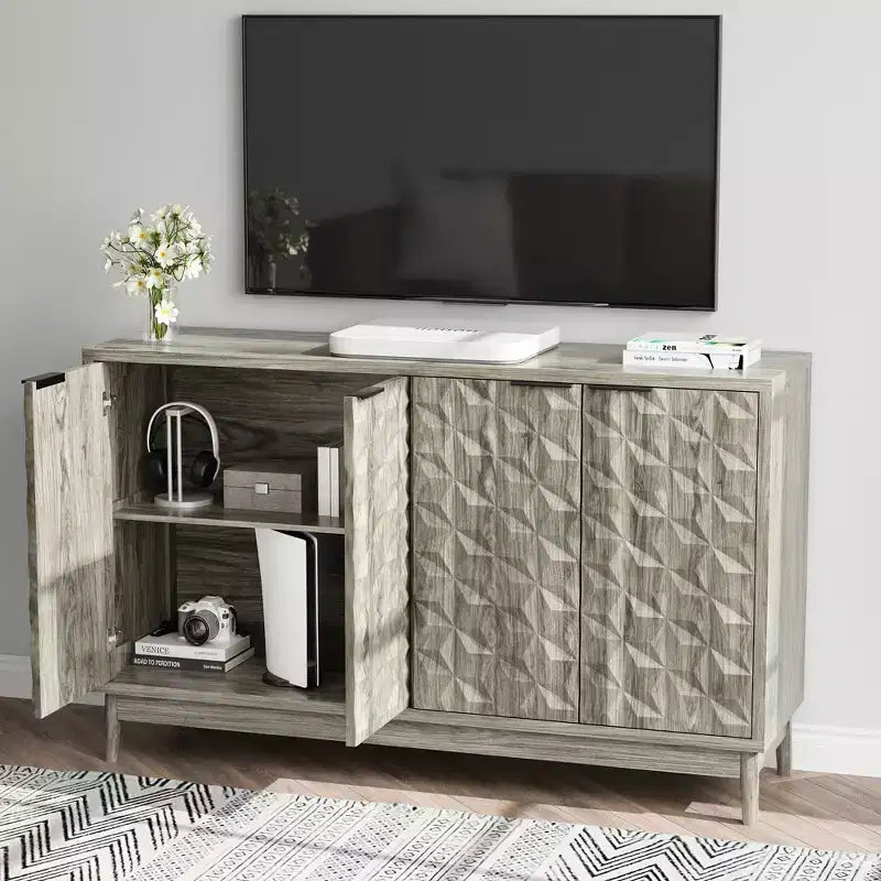 GDFStudio Hwei Mobile Contenitore Moderno da 140 cm con 4 Ante a Rilievo Diamantato e Ripiani Regolabili