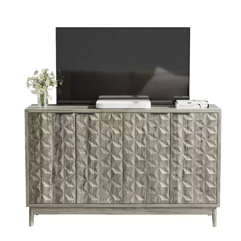 GDFStudio Hwei Mobile Contenitore Moderno da 140 cm con 4 Ante a Rilievo Diamantato e Ripiani Regolabili