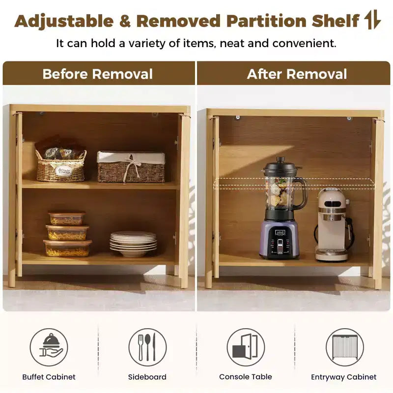 Hommpa 31 Mobiletto a 2 ante con buffet a scanalature, mobile contenitore multiuso per sala da pranzo