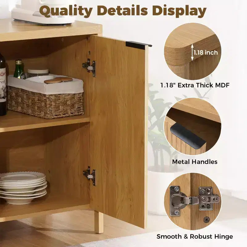 Hommpa 31 Mobiletto a 2 ante con buffet a scanalature, mobile contenitore multiuso per sala da pranzo