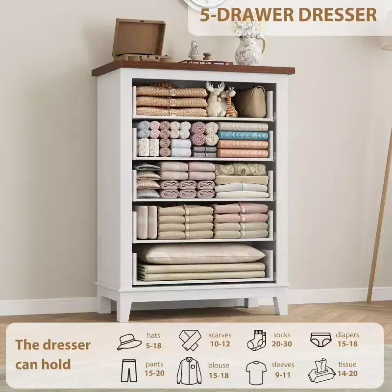 Comò verticale autoportante da 41,3" con cassetti e contenitore, cassettiera in legno per soggiorno, camera da letto, ingresso, camera da letto
