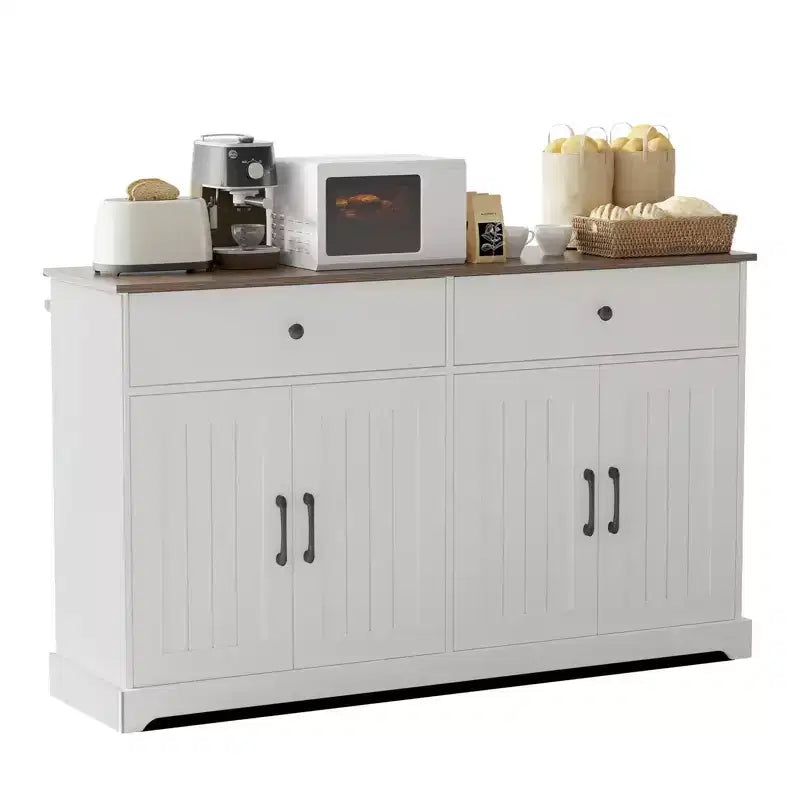 56 Grande credenza a buffet con ante, armadietto da cucina in legno con ripiani regolabili Bianco