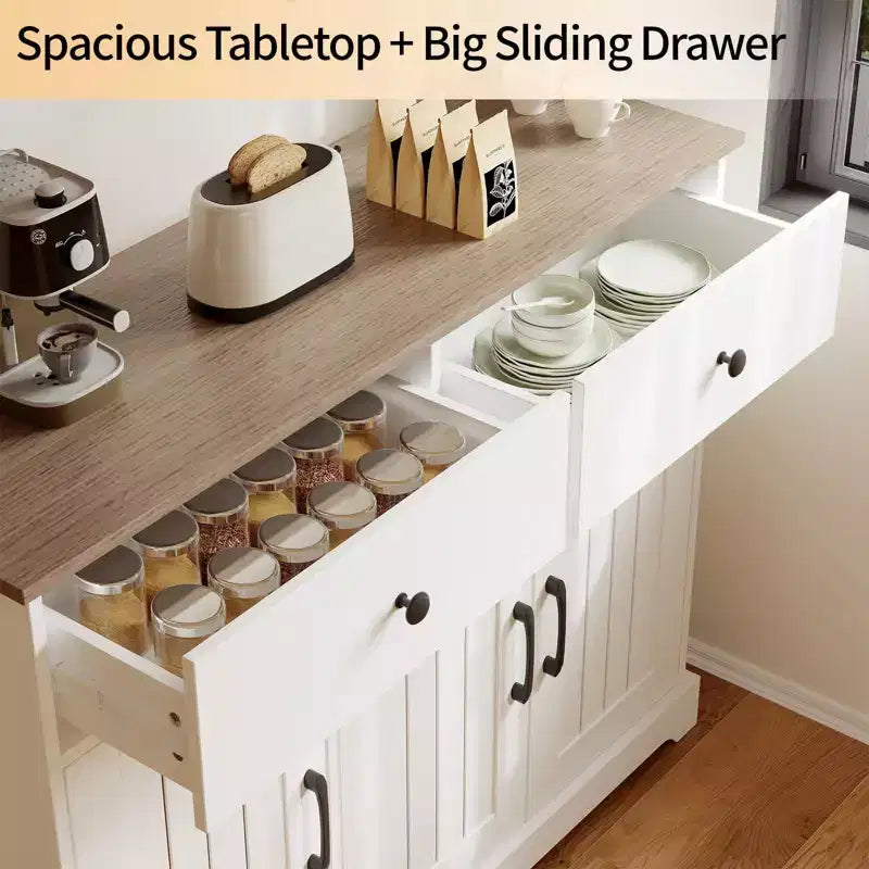 56 Grande credenza a buffet con ante, armadietto da cucina in legno con ripiani regolabili Bianco
